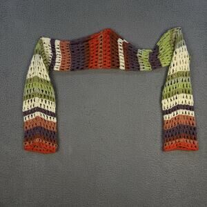 Handmade Crocheted Scarf Multicolor Green Ivory Beige Purple Red